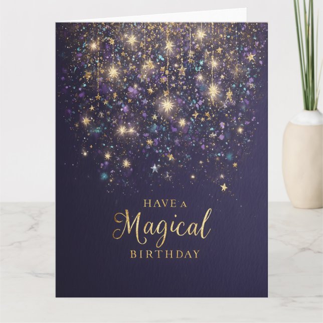 Tarjeta "Tenga un Cumpleaños Mágico" con Brillo y Estrella (Anverso)