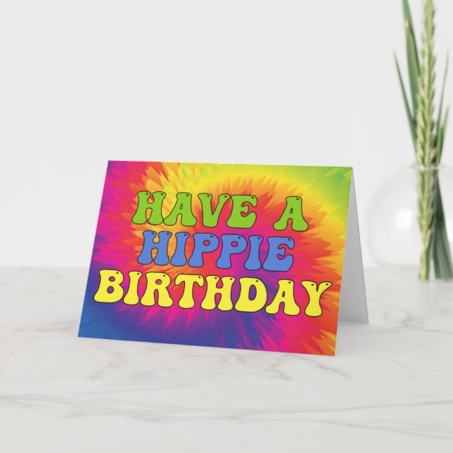 Tarjeta Tengan un cumpleaños hippie tye tye colorido 70 (Anverso)