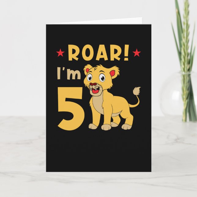 Tarjeta Tengo 5 años, cumpleaños Leo. (Anverso)