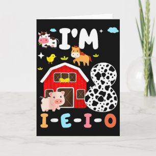 Tarjeta Tengo ocho años I-e-i-o Cumpleaños 8 Granja Animal
