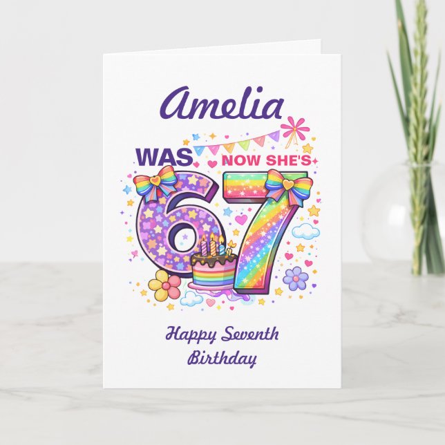 Tarjeta Tenía 6 años ahora tengo 7 años Cumpleaños de niña (Anverso)