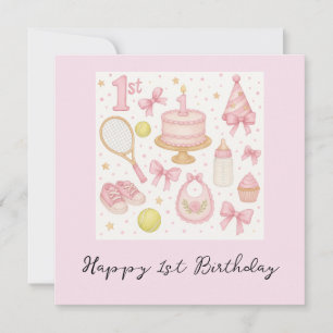 Tarjeta Tenis 1er cumpleaños para la chaqueta de tono rosa