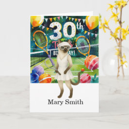 Tarjeta Tenis 30 años temática para los amantes del gato s