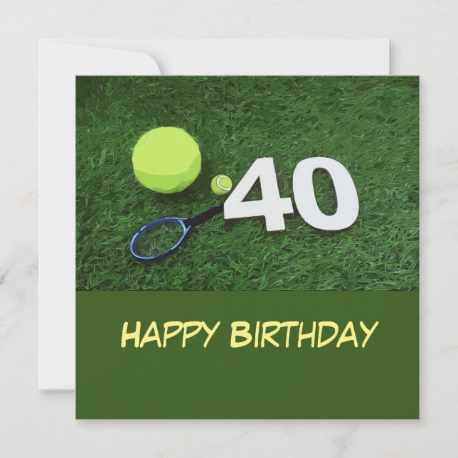 Tarjeta Tenis 40º cumpleaños con pelota de tenis en coche  (Anverso)