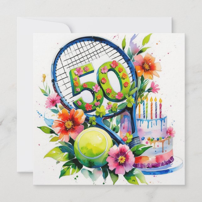Tarjeta Tenis 50.ª pelota de tenis y número (Anverso)