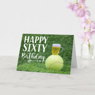 Tarjeta Tenis 60º cumpleaños con bola y cerveza