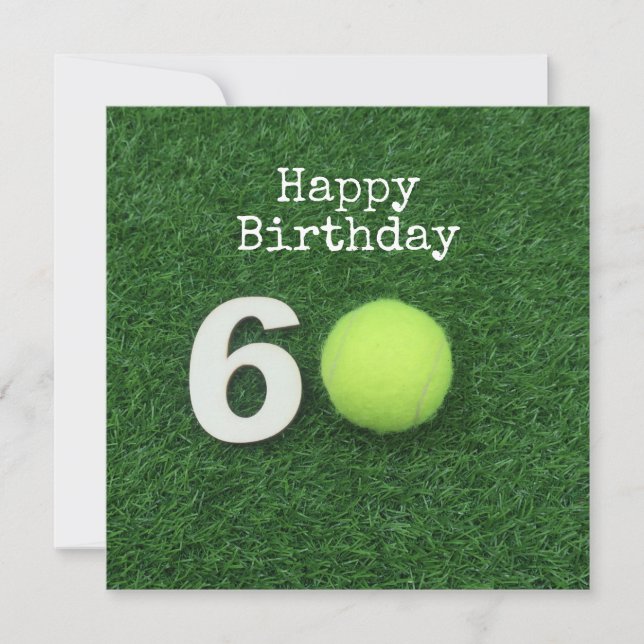 Tarjeta Tenis 60º cumpleaños con pelota de tenis y número (Anverso)