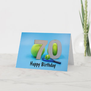 Tarjeta Tenis 70º cumpleaños con bola en azul