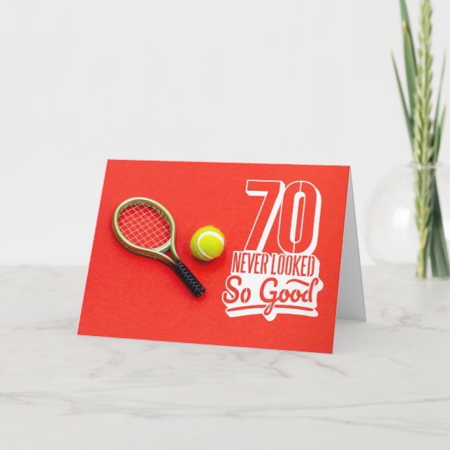 Tarjeta Tenis 70º cumpleaños con bola en rojo (Anverso)