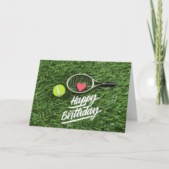 Tarjeta Tenis con raqueta para los deseos de cumpleaños de (Anverso)