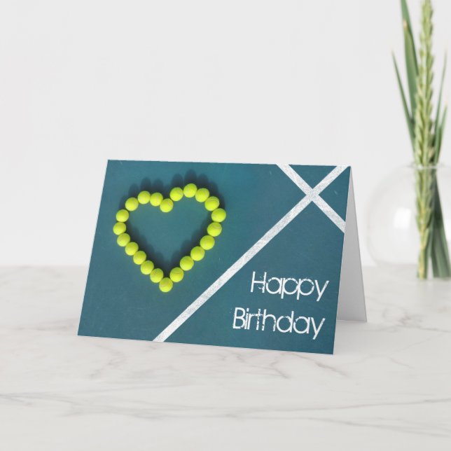 Tarjeta Tenis corazón feliz cumpleaños personalizado (Anverso)