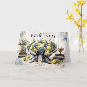 Tarjeta Tenis Día del Padre con raqueta y flores