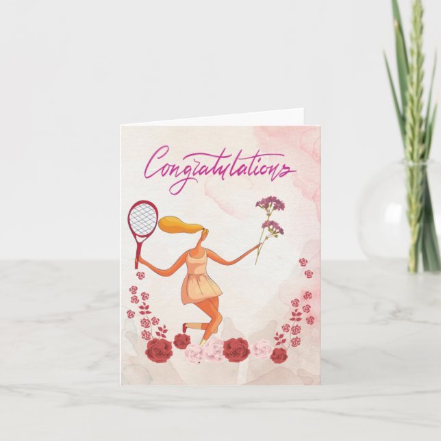 Tarjeta Tenis Felicitaciones con mujeres y flores (Anverso)