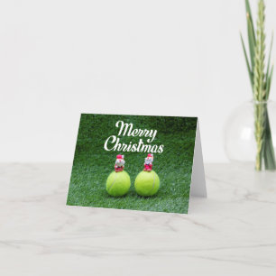 Tarjeta Tenis Feliz Navidad con la pelota de tenis Santa