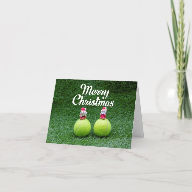 Tarjeta Tenis Feliz Navidad con la pelota de tenis Santa (Anverso)