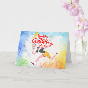 Tarjeta Tenis Happy Birday Tennis Player acuarela