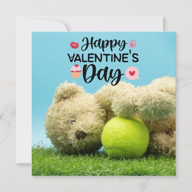 Tarjeta Tenis Osito de peluche Feliz día de San Valentín a (Anverso)