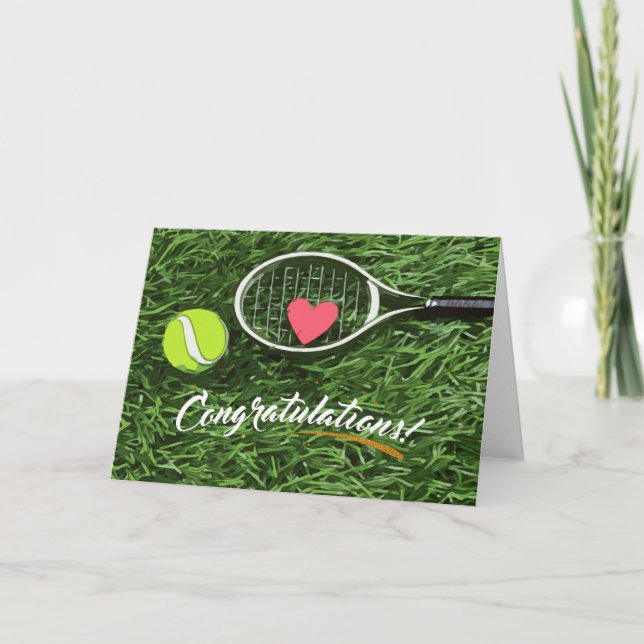 Tarjeta Tenis racket y ball con felicitaciones amorosas (Anverso)