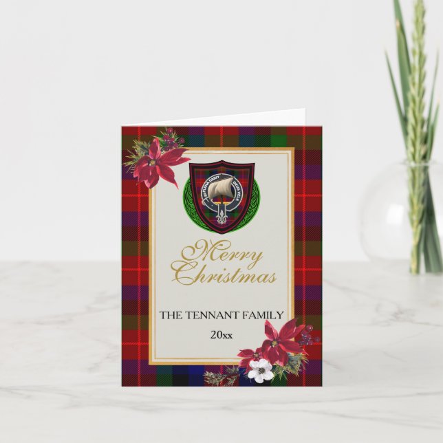 Tarjeta Tennant Scottish Clan Tartan & Crest (Anverso)