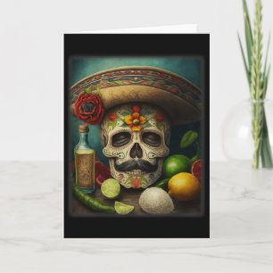 Tarjeta Tequila Sombrero Calavera De Azúcar Mexicano Cinco