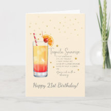 Tequila Sunrise Cocktail 21st Happy Birthday Card
