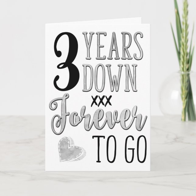 Tarjeta Tercer Aniversario, 3, 3 Años Atrás Para Siempre (Anverso)