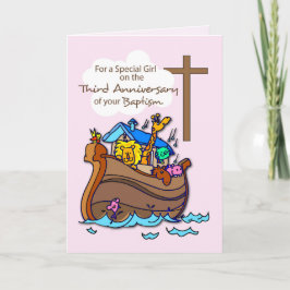 Tarjeta Tercer Aniversario de Bautizo Niña Arca de Noé
