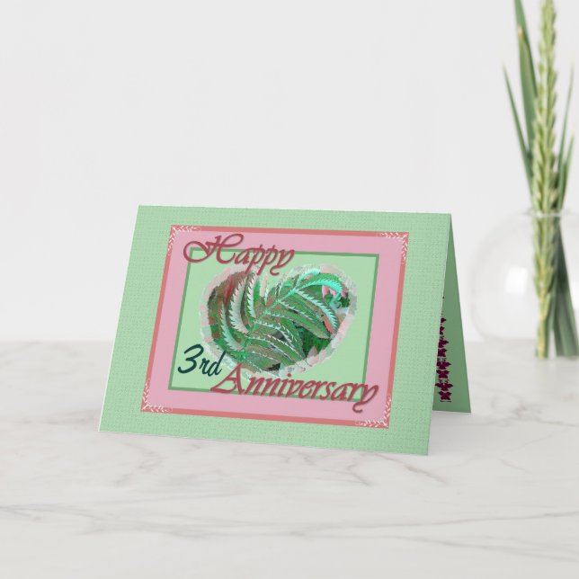 Tarjeta Tercer aniversario de bodas corazón lleno de helec (Anverso)