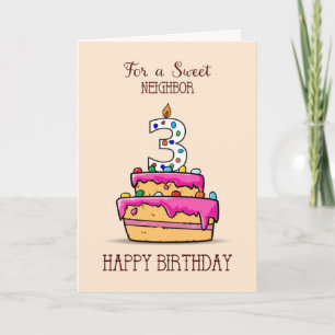 Tarjeta Tercer cumpleaños, 3 en pastelito rosa dulce