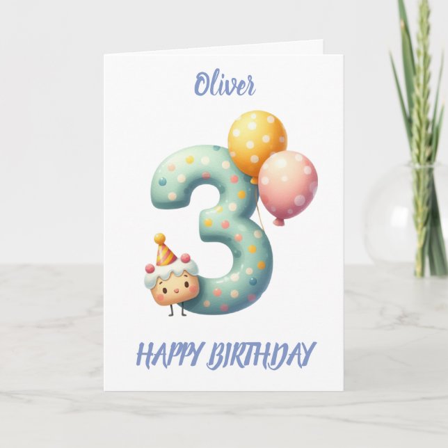 TARJETA TERCER CUMPLEAÑOS BALONES FELIZ CUMPLEAÑOS (Anverso)