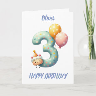 TARJETA TERCER CUMPLEAÑOS BALONES FELIZ CUMPLEAÑOS