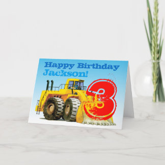 Tarjeta Tercer cumpleaños del niño Personalizado de Digger