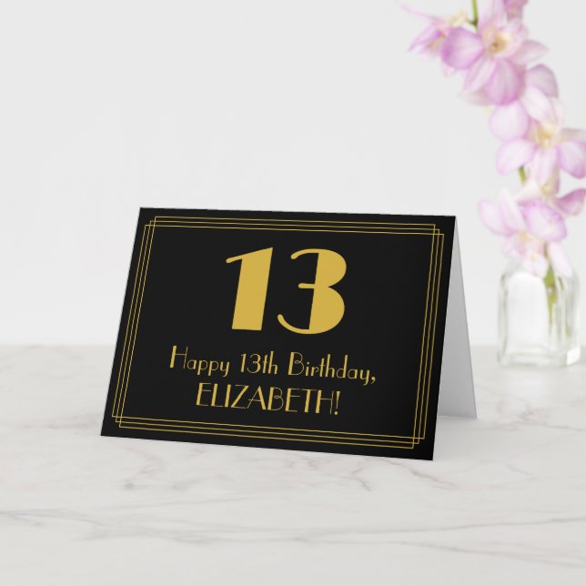Tarjeta Tercer cumpleaños: Estilo Art Déco Inspirado "13"  (Orquídea)