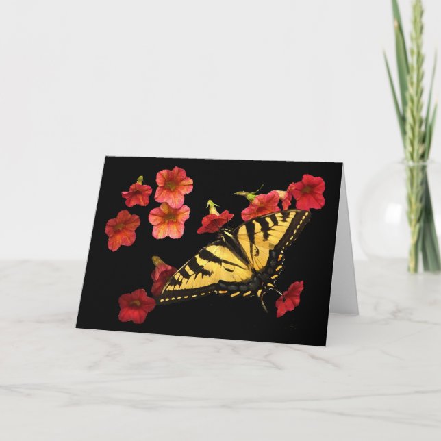 Tarjeta Ternera de cola inunda en las flores rojas (Anverso)