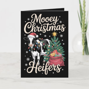 Tarjeta Terneras Mooey Navidad Vaca Sombrero de Santa Árbo