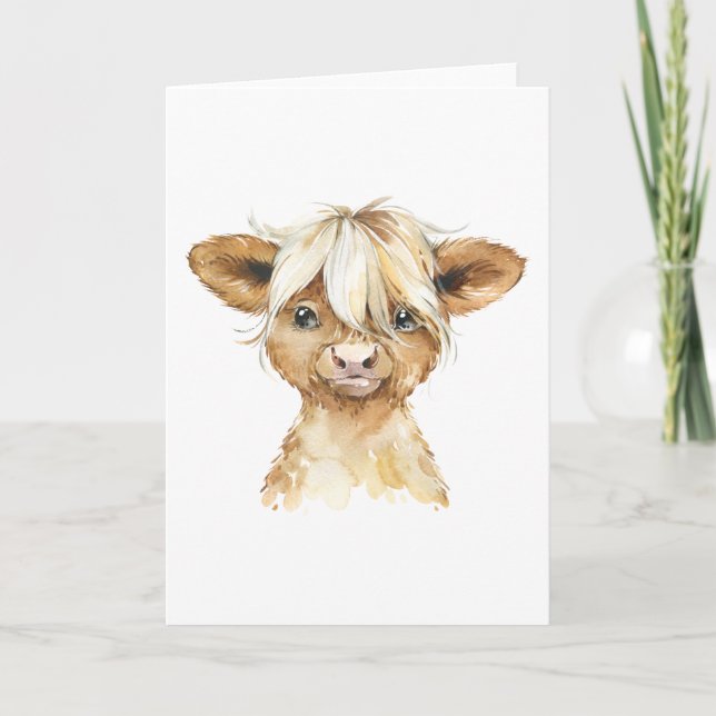 Tarjeta Ternero Adorable de Acuarela para Todas las Ocasio (Anverso)