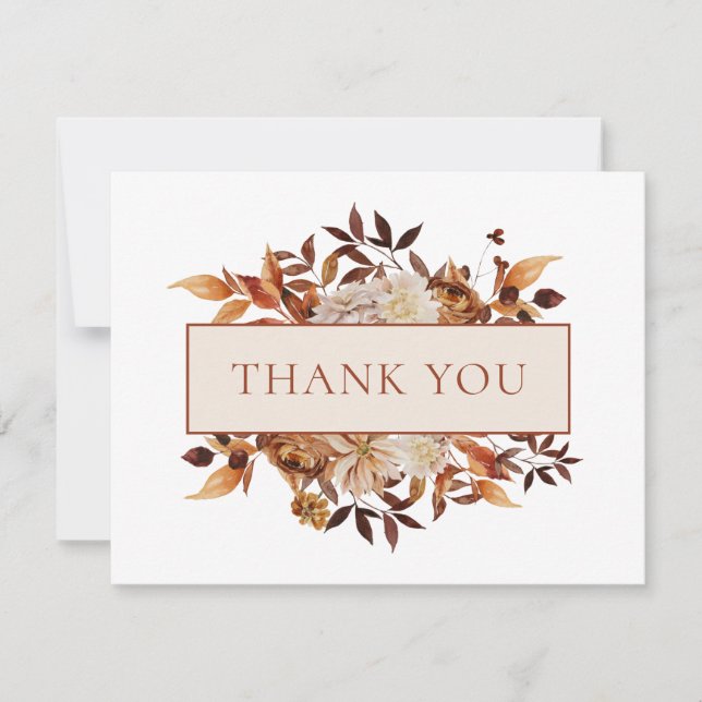 Tarjeta Terracota de otoño blanca deja flores gracias (Anverso)
