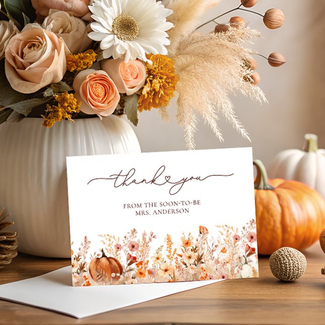 Tarjeta Terracota Fall Pumpkin Bridal Shower Gracias (Subido por el creador)