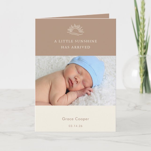 Tarjeta Terracotta Brown Boho Photo Baby Announcement Card (Anverso)