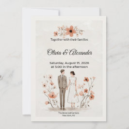 Tarjeta Terracotta Floral & Couple Illustration Wedding