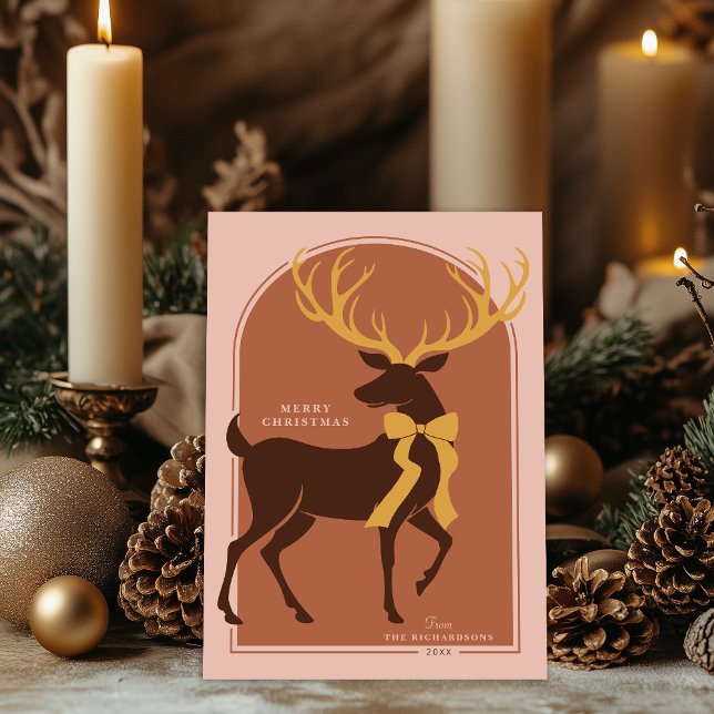 Tarjeta Terracotta Rosa Elegante Stag Navidades (Shown on a 5" x 7" card)