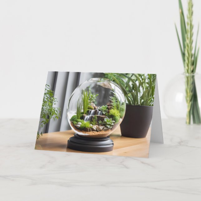 Tarjeta Terrario de cumpleaños con cascadas y plantas (Anverso)
