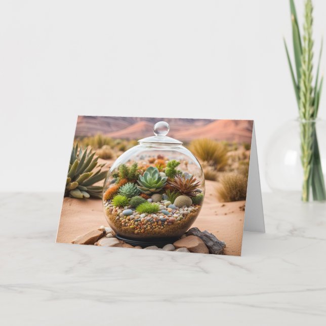 Tarjeta Terrario Y Cactus Desiertos De Cumpleaños (Anverso)