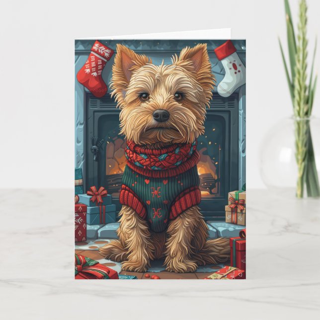 Tarjeta Terrier australiano con chimenea de regalos de Nav (Anverso)