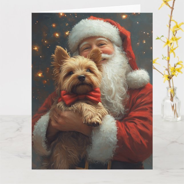 Tarjeta Terrier Australiano Santa Claus Navideño (flor amarilla)