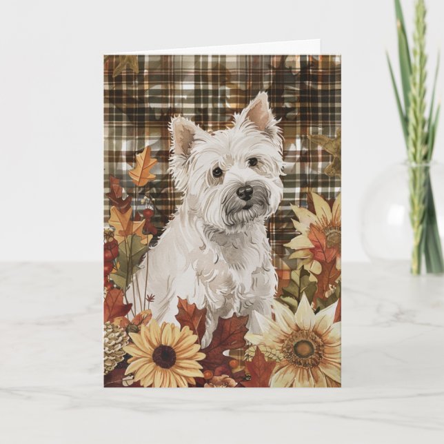 Tarjeta Terrier Blanco de West Highland Otoño Día de Acció (Anverso)