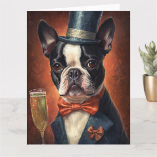 Tarjeta Terrier de Boston Año Nuevo