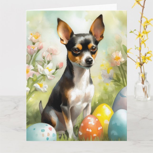 Tarjeta Terrier de rata con huevos de Pascua (flor amarilla)