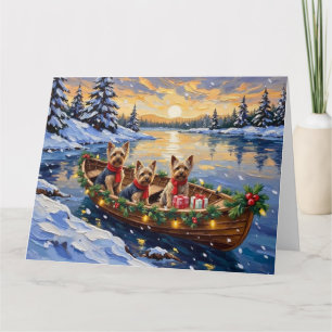 Tarjeta Terrier de Yorkshire Navidad Barco Fiesta