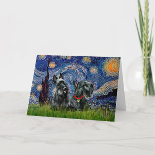 Tarjeta Terrier Escocés (dos blk) - Noche estrellada